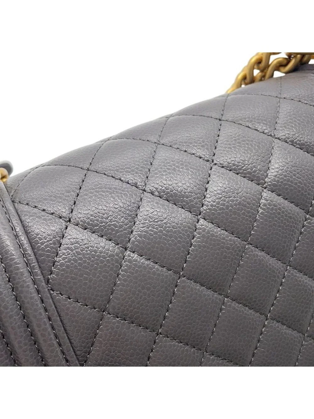 Chanel Chain Shoulder Bag Quilted CC Logo Boy Small Caviar Leather 2-Way
